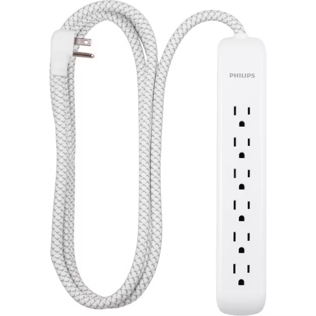 Philips 6-Outlet Surge Protector with 6ft Extension Cord, White | Target