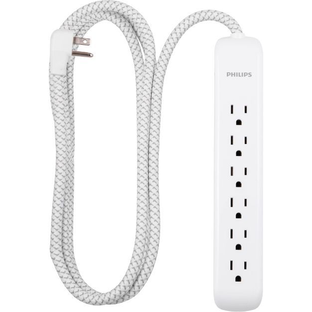 Philips 6-Outlet Surge Protector with 6ft Extension Cord, White | Target
