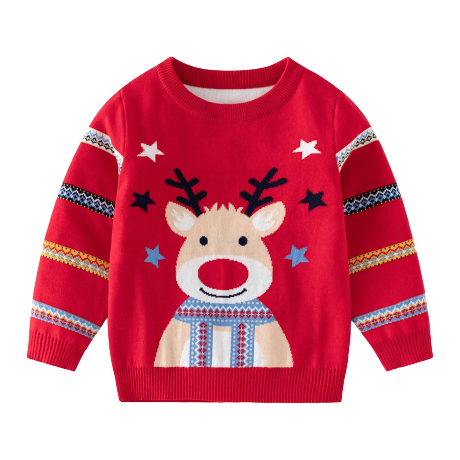 QIANGONG Boys Sweaters Christmas Elk Boys Sweaters Crew Neck Long Sleeve Boys Sweaters Red 5-6 Ye... | Walmart (US)