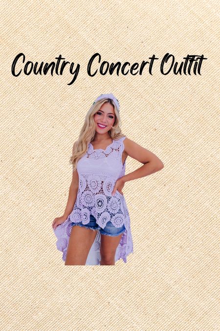 Country concert outfit 
Summer concert outfit 
Crochet top 
Hi-lo top 

#LTKstyletip #LTKfindsunder50 #LTKFestival