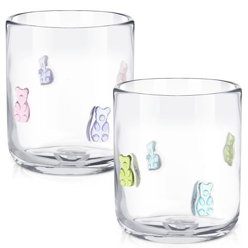 SiliFine Icon Juice Glasses, 14oz Stemless Wine Drinking Juice Glass Cup for Valentine Party Supplies Gift(2 Pcs,Candy Bear) | Amazon (US)