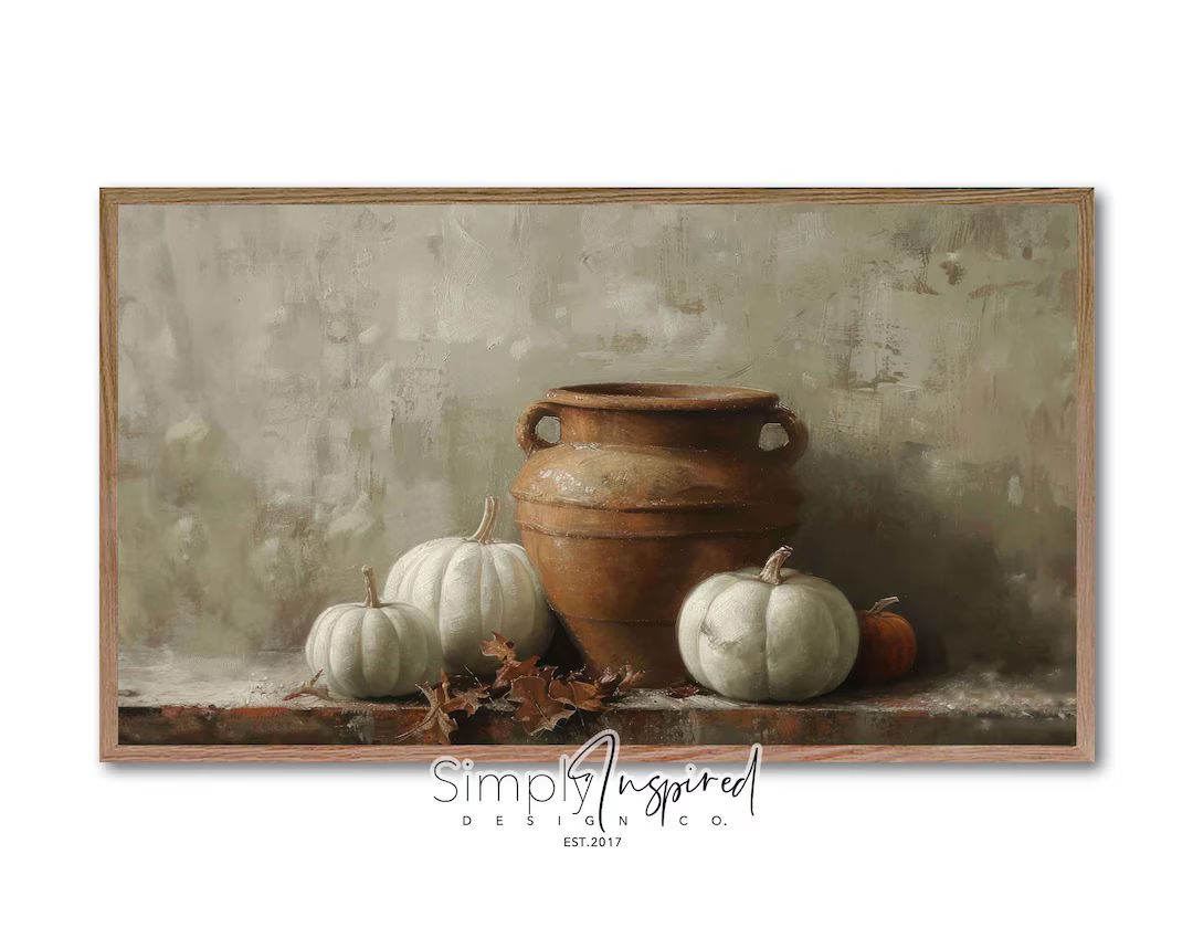 Digital Frame TV Art Clay Pot & Pumpkins DIGITAL DOWNLOAD Fall Simply Inspired Design Co Original... | Etsy (US)