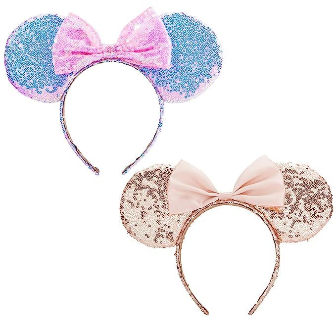 Sparkled Minnie Ears headband, RAZKO Girls Sequin Mickey Ears Headband Mouse Ears Headband for Co... | Amazon (US)