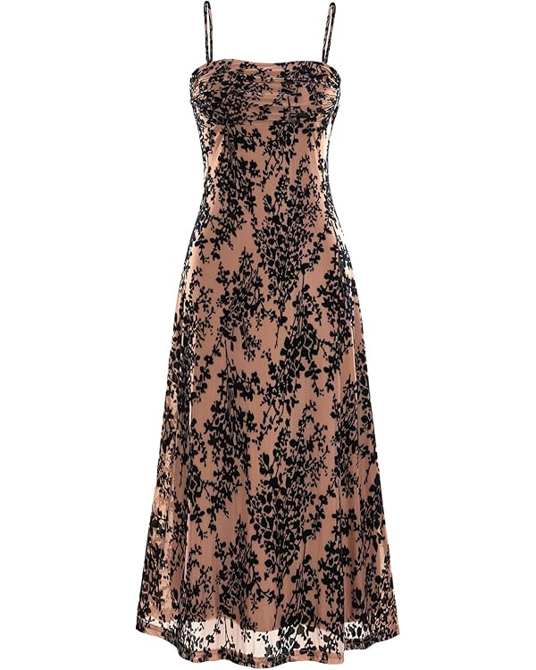 BTFBM Women's Summer Dress Sleeveless Spaghetti Strap Midi Dress Sexy Cowl Neck Floral Cocktail D... | Amazon (US)