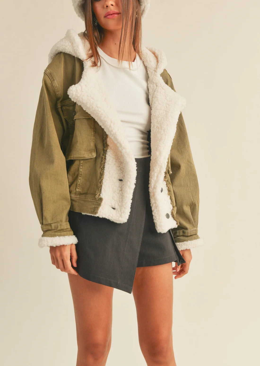 Cozy Sherpa Olive Denim Jacket | Evercado