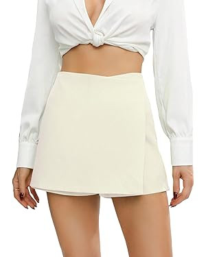 Floerns Women's High Waist Elegant Solid Zipper Fly Business Office Skort Shorts | Amazon (US)