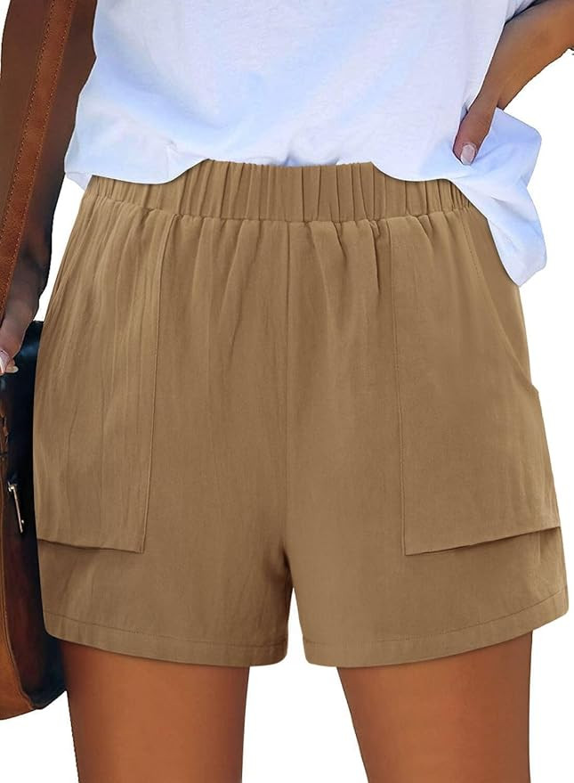ONLYSHE Womens Summer Elastic Waist Casual Solid Color Ladies Comfy Lightweight Shorts with Pocke... | Amazon (US)