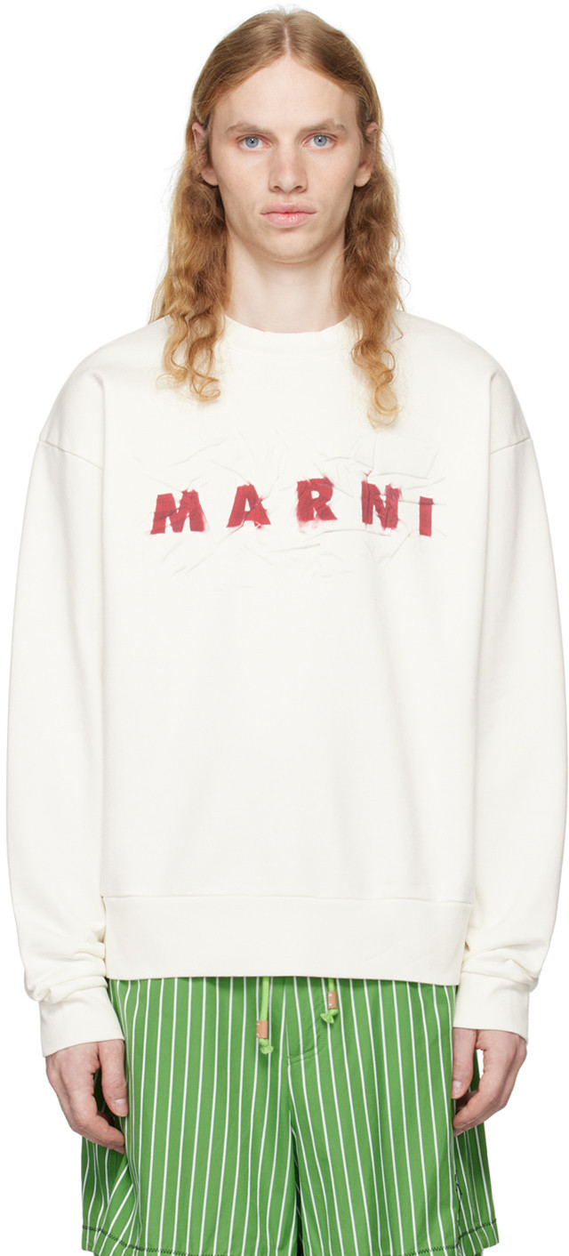 Marni Off-White Wrinkled 'Marni' Logo Sweatshirt | SSENSE