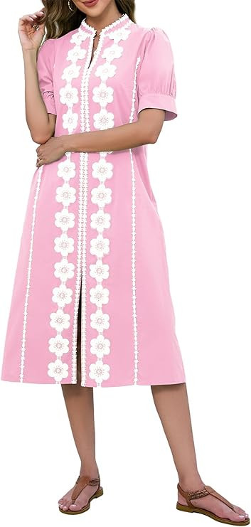EZAPINE Women Summer Midi Dress Short Sleeve Sundress Cute V Neck Shift Dresses for Women Vacatio... | Amazon (US)