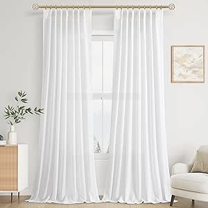 White Pinch Pleated Linen Curtains 96 Inches Long 2 Panels for Living Room Bedroom Cotton Light F... | Amazon (US)