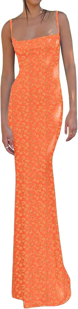 KMBANGI Women Cutout Backless Maxi Dress Sexy Sleeveless Floral Cocktail Dress Bodycon Spaghetti ... | Amazon (US)