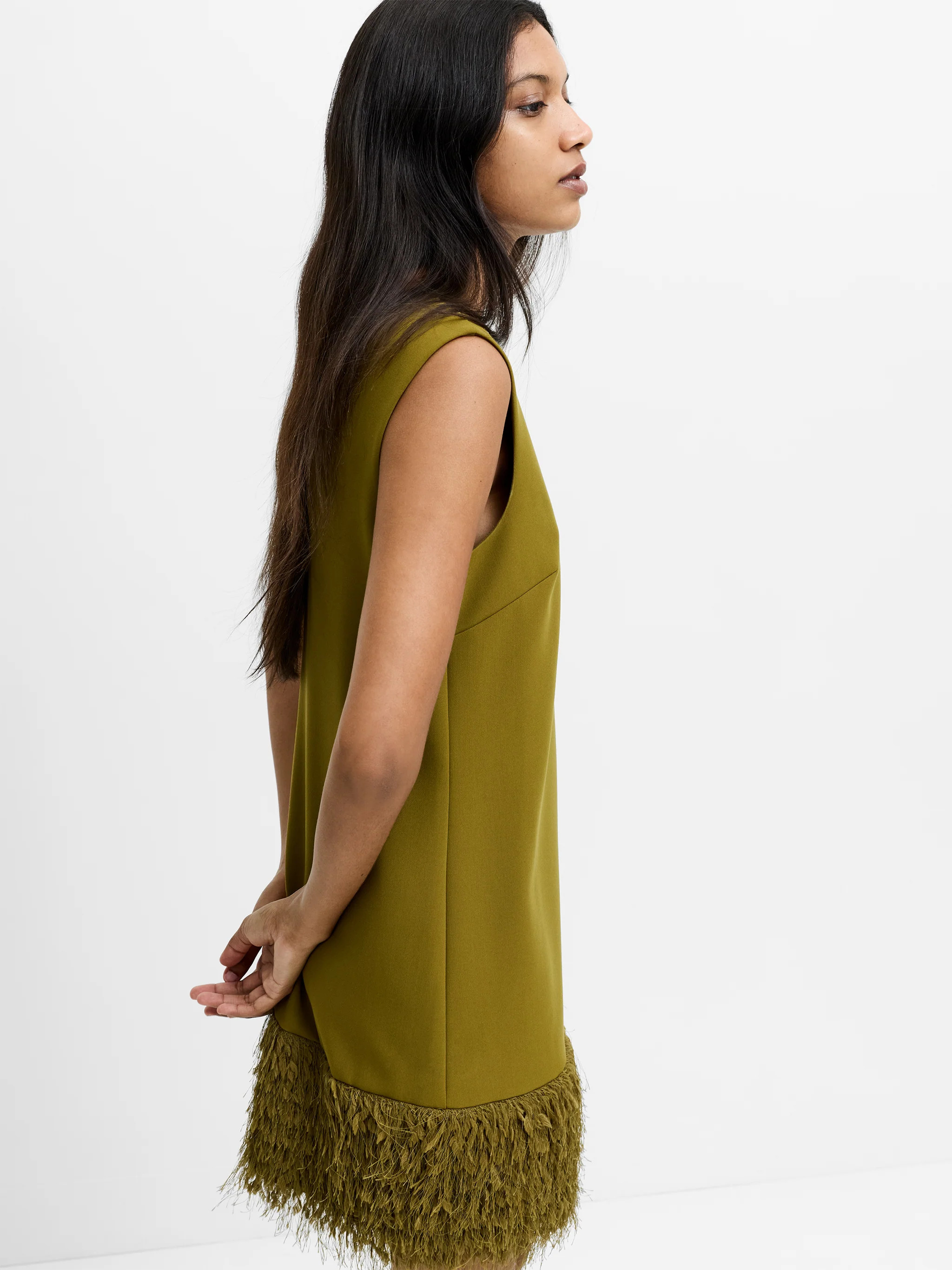 Azra Green Faux Feather Trim Mini Dress | French Connection (UK)
