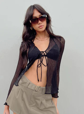 Dionte Long Sleeve Top Black | Princess Polly AU