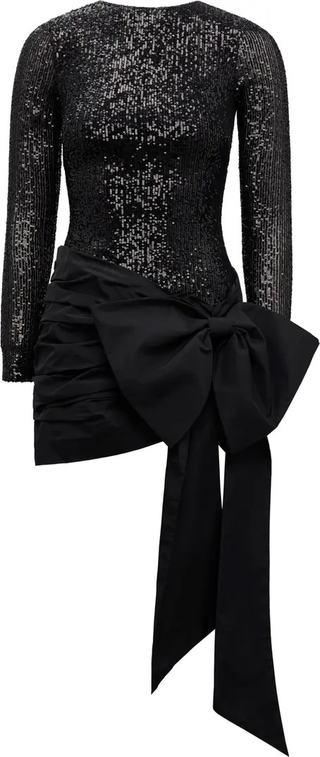 Dolly Sequin Bow Long Sleeve Cocktail Minidress | Nordstrom
