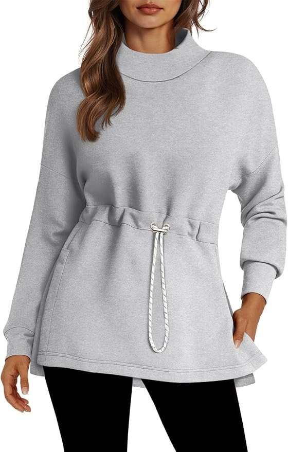 Women's Turtleneck Sweatshirts Long Sleeve Pullover Tops Side Slit Tunic Shirts with Drawstring W... | Amazon (US)