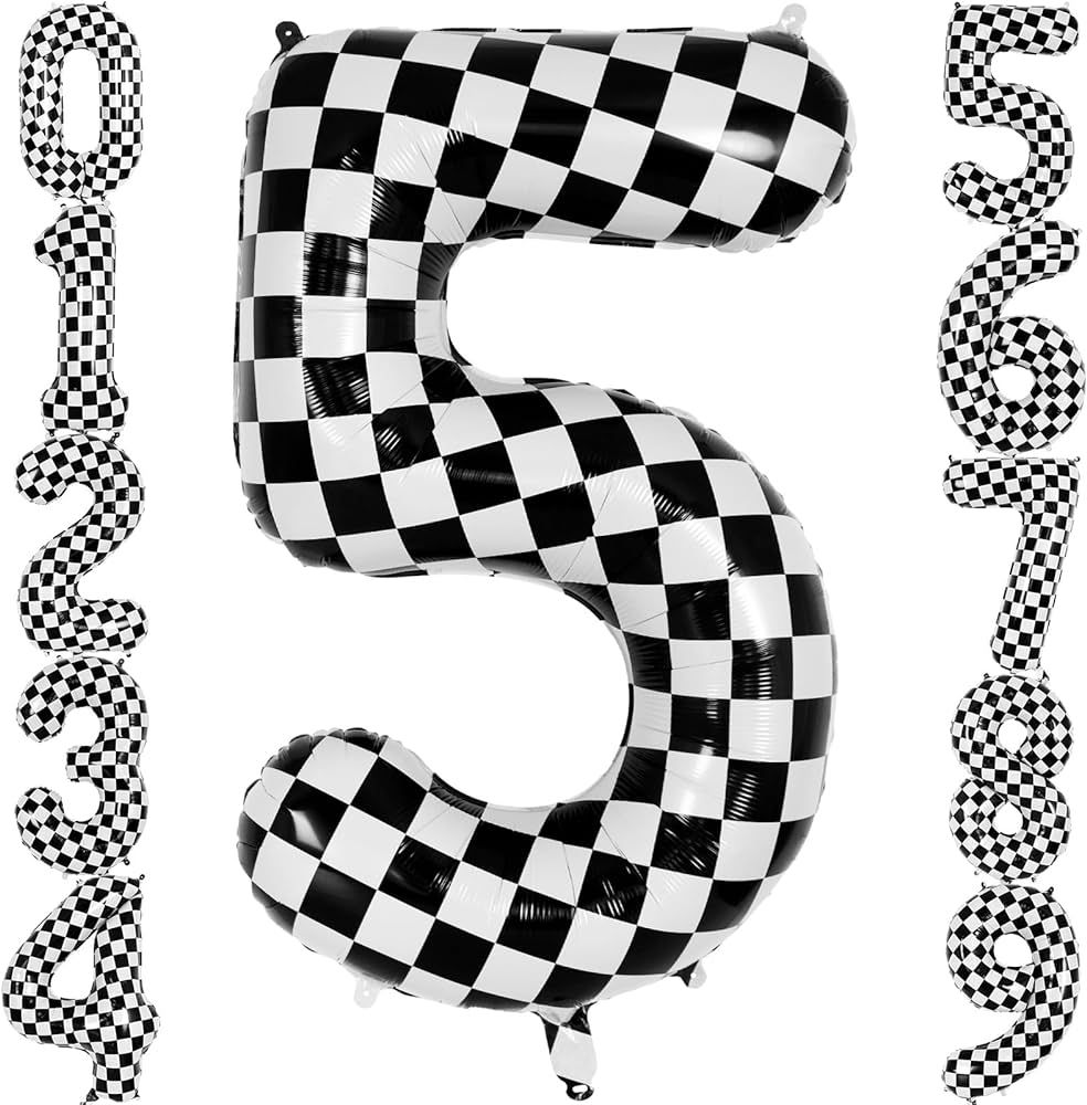 Checkered Number 5 Balloon 40 Inch, Large Foil Black and White Number Balloons, Big Mylar Number ... | Amazon (US)