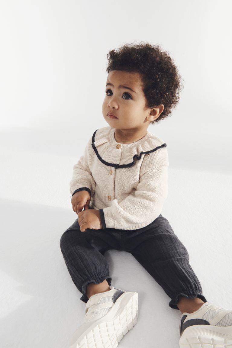 Cardigan with Collar - Light beige/black - Kids | H&M US | H&M (US + CA)