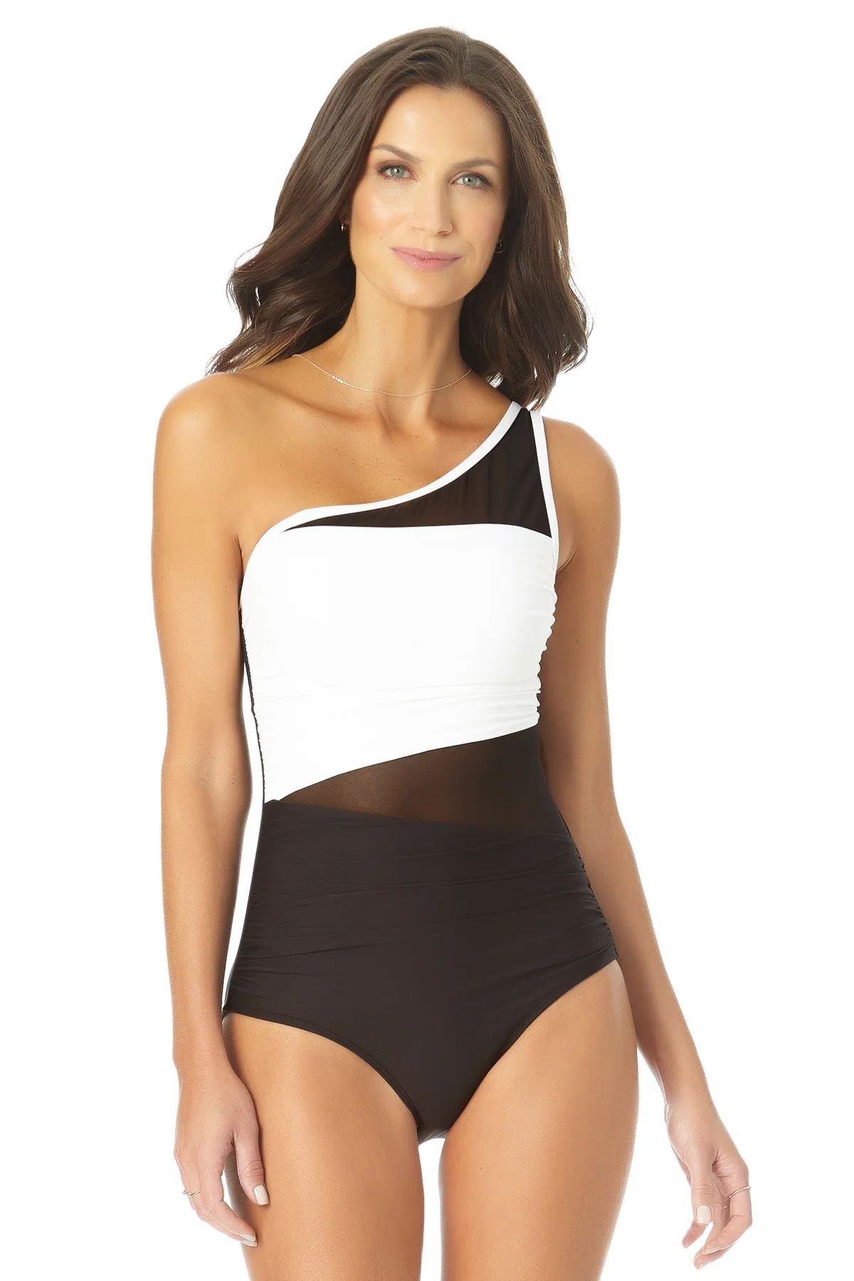Anne Cole - Assymetrical Mesh One Piece Swimsuit | Anne Cole