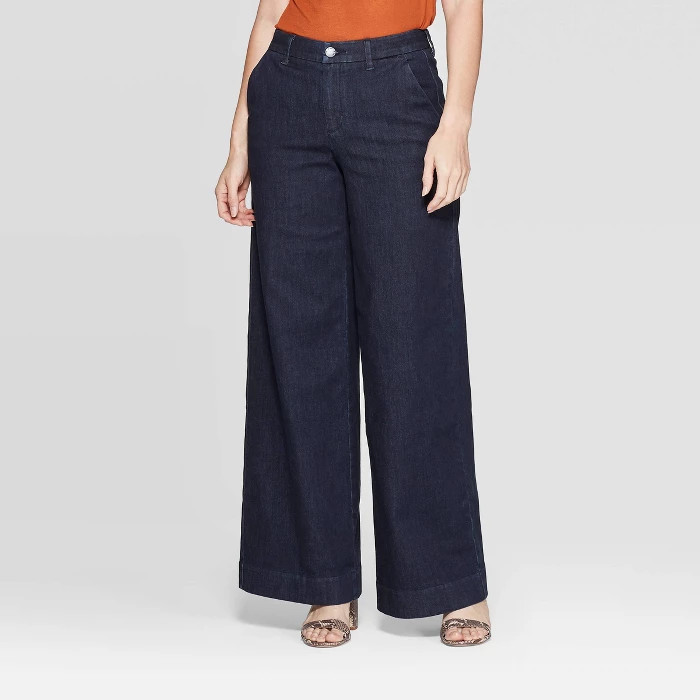 Women's High-Rise Regular Fit Wide Leg Pants - A New Day™ Indigo | Target