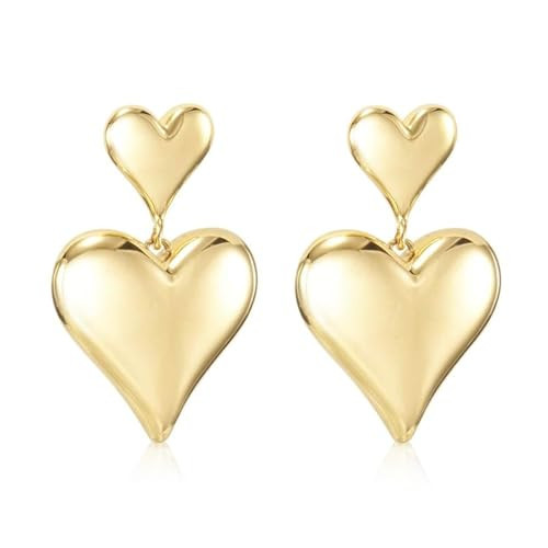 Mierfyni Gold Heart Earrings - Sparkly Large Heart Shaped Dangle Earrings, 14k Gold Plated | Amazon (US)