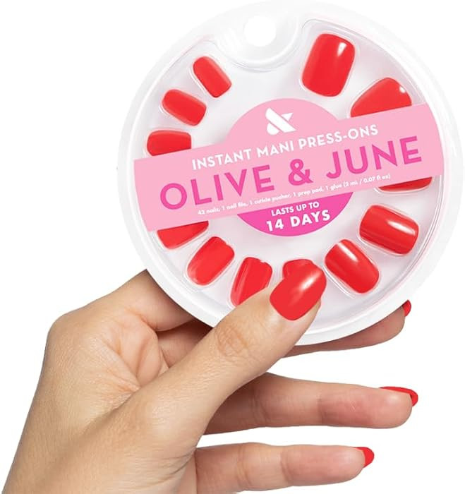 Olive & June Instant Mani Press On Nails (Glue) | Cherry Red | Short, Squoval | 42 Fake Nails, 21... | Amazon (US)