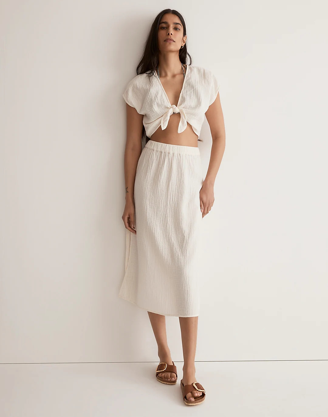 Double-Gauze Pull-On Midi Skirt | Madewell