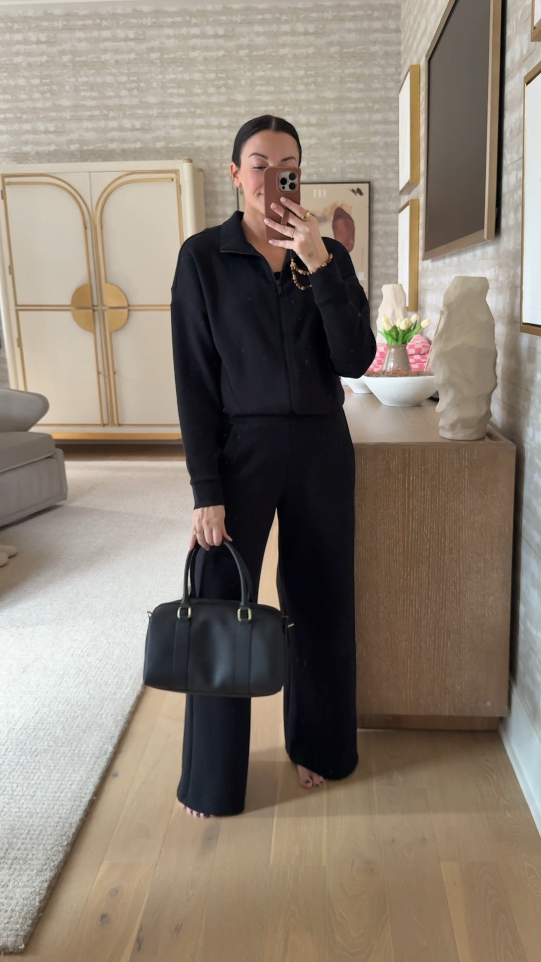 How cute is this new handbag from Andar?! I love the bowler bag shape. I finally got dressed today too and this Spanx track set is perfection. M in both  

#LTKTravel #LTKspringtrends #LTKootd