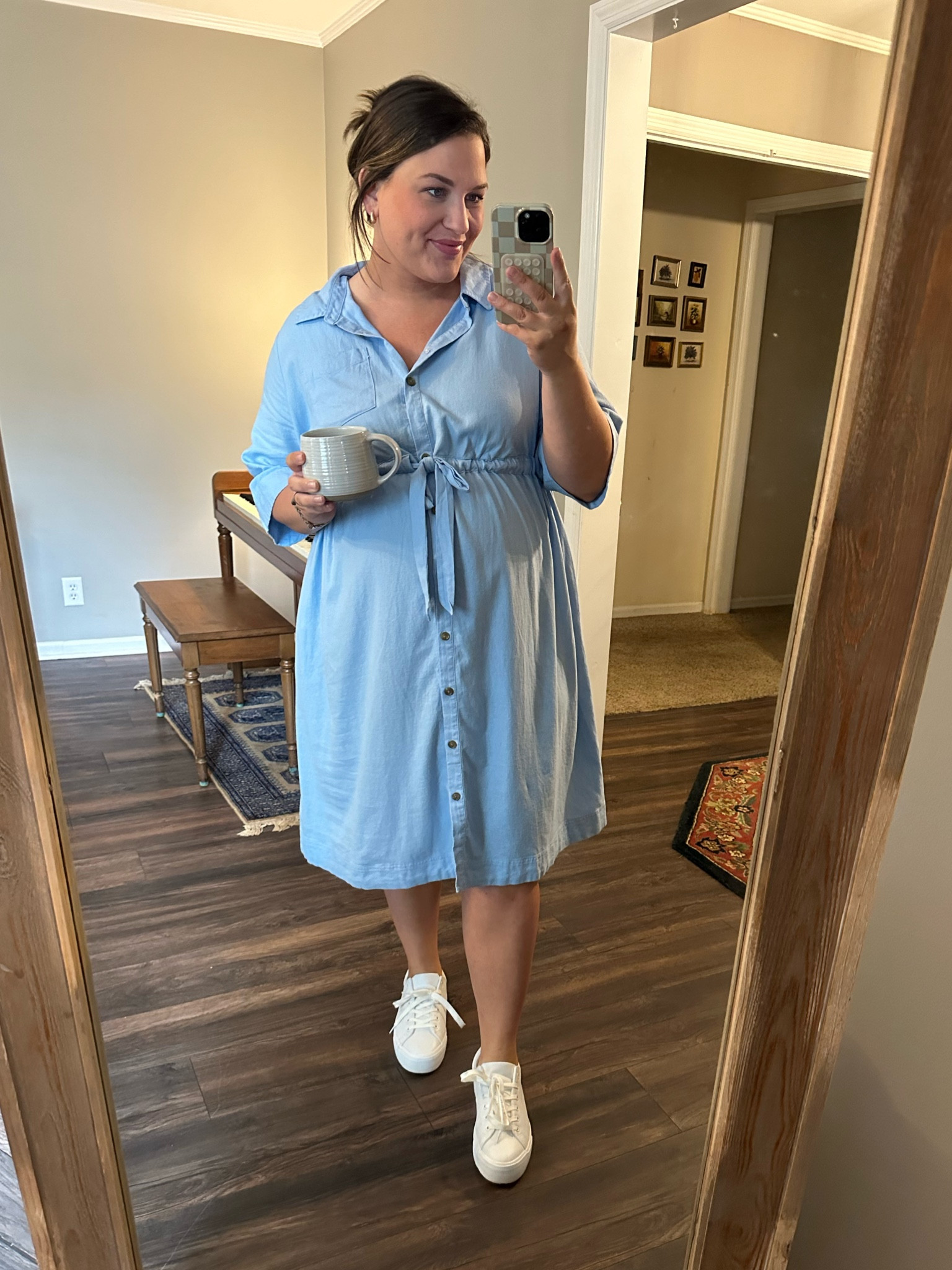 Maternity & postpartum dress 
Nursing friendly 
Chambray dress 
Functional buttons

#LTKbump #LTKfindsunder50 #LTKworkwear