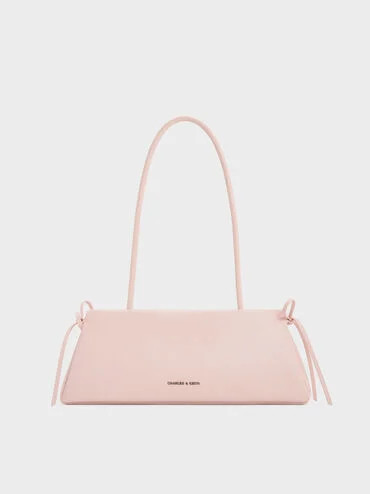 Hazel Bow Elongated Trapeze Shoulder Bag
    
         - Soft Pink | Charles & Keith UK