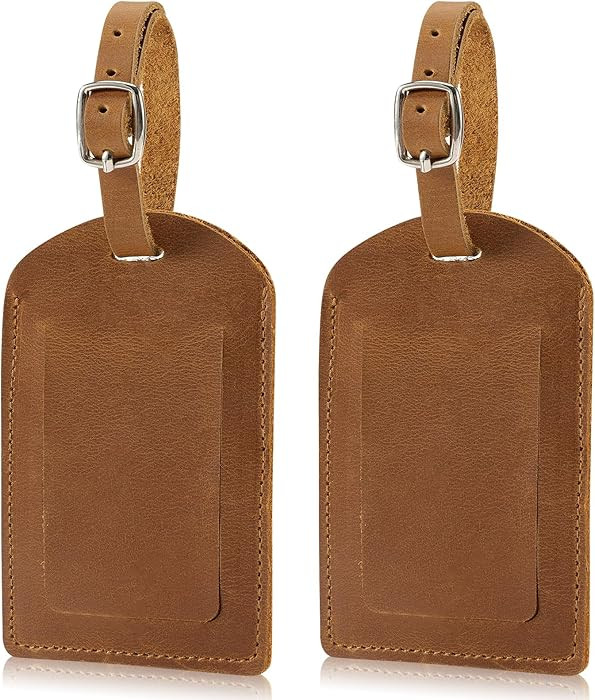 Ringsun Genuine Leather Luggage Tag for Suitcases ID Tags Bag Tags for Luggage (2 Pack) | Amazon (US)