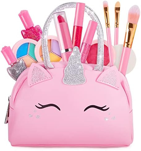 Kids Real Makeup Kit with Pink Unicorn Purse, Non Toxic Washable Make Up Set - Unicorn Toys for G... | Amazon (US)