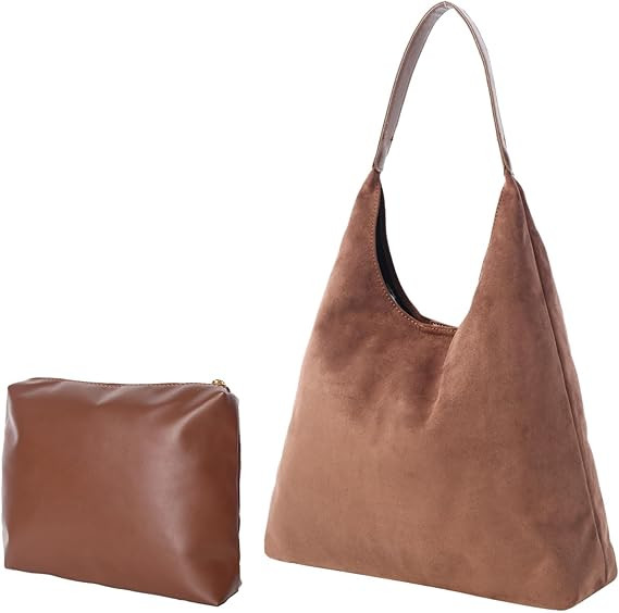 Brown Suede Bags for Women, Large Suede Hobo Bag Tote Bag Suede Purses Office Travel College Slou... | Amazon (US)
