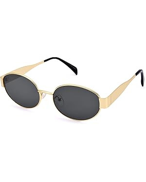 Retro Oval Sunglasses for Women Men - Trendy Gold Sun Glasses - Fashion Metal Frame Shades | Amazon (US)