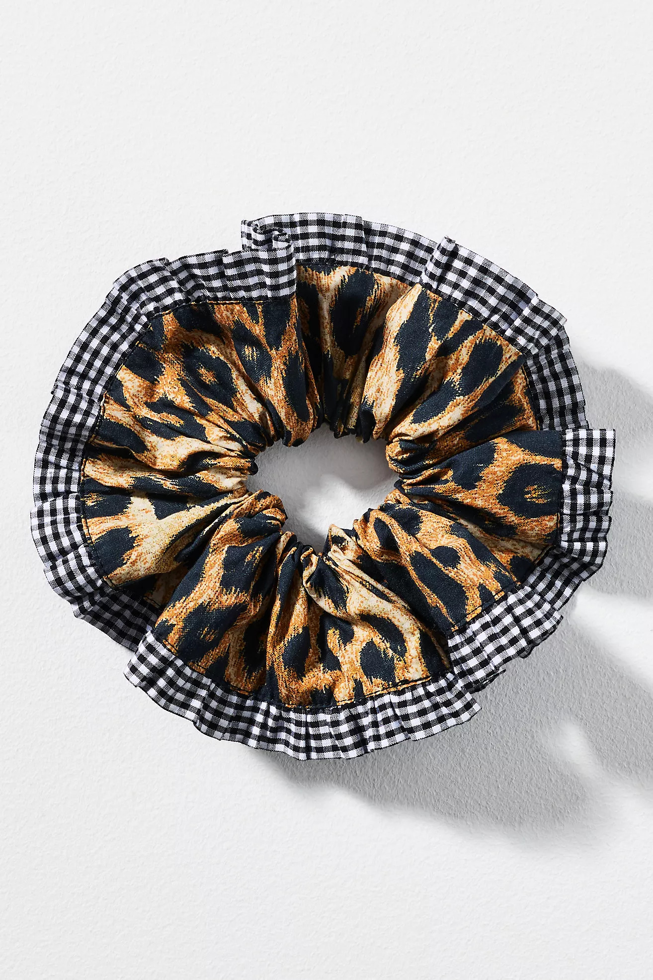 Damson Madder Leopard Gingham Frill Scrunchie | Anthropologie (US)