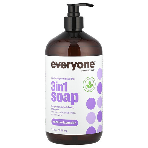 Everyone, 3 in 1 Soap, Body Wash, Bubble Bath, Shampoo, Vanilla + Lavender, 32 fl oz (946 ml) | iHerb