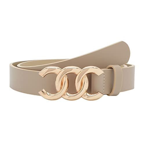 Pettata Women Belt for Jeans Dress with Gold Buckle Beige M | Amazon (US)