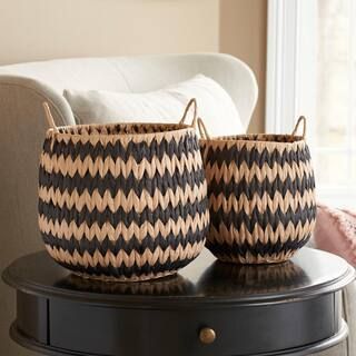 HOUSEHOLD ESSENTIALS Woven Basket Natural with Black Pattern (Set of 2)-ML-6707 - The Home Depot | The Home Depot