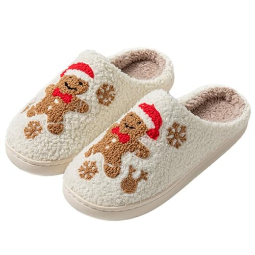 Edobao Womens Mens Gingerbread Slippers Comfortable Warm Memory Foam Snowflake Slipper Bedroom Livingroom Fluzzy Plush House Shoes 39-40 | Amazon (US)