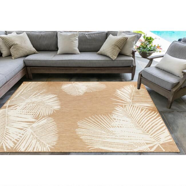 Natural and White Palm Leaves Indoor Outdoor Area Rug | World Market