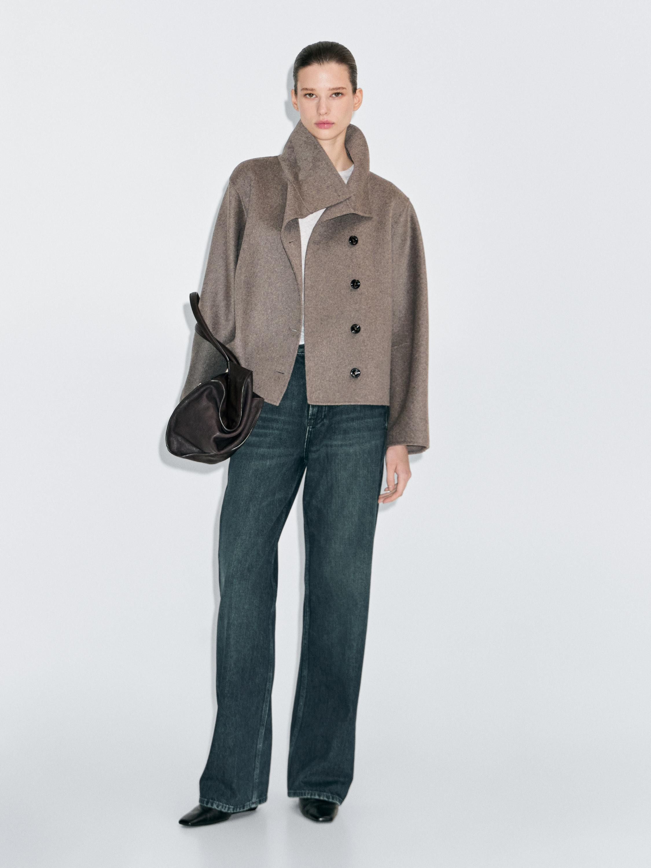 Short high neck wool blend coat | Massimo Dutti UK