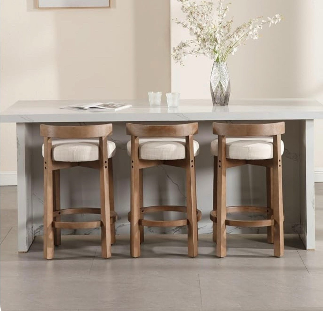 Designer looks without the price tag… Linen Counter Stools Set of 3, Upholstered 26.5" Seat Height Low Barstools with Natural Wood Legs Round Low Back Kitchen Stools with Footrest for Dining Room, Beige

#LTKkitchen
#LTKstyle

#LTKHome