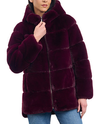 Women's Petite Hooded Faux-Fur Coat | Macy's