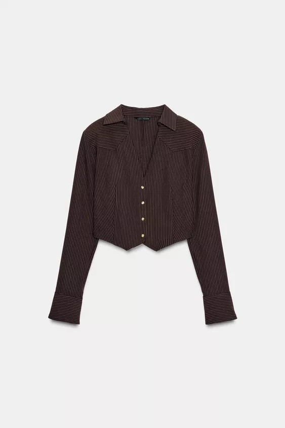 CROPPED STRIPED SHIRT WITH SHOULDER PADS | Zara UK