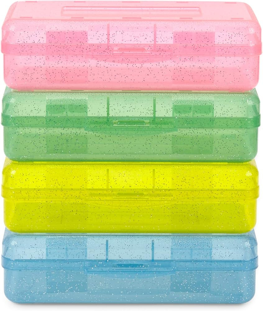 Blue Summit Supplies Colorful Glitter Plastic Pencil Boxes, Translucent Pencil Boxes for School, ... | Amazon (US)