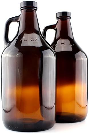 Amber Glass Growler Jugs 64-Ounce/Half Gallon (2-Pack) w/Black Phenolic Lids, Great for Kombucha,... | Amazon (US)