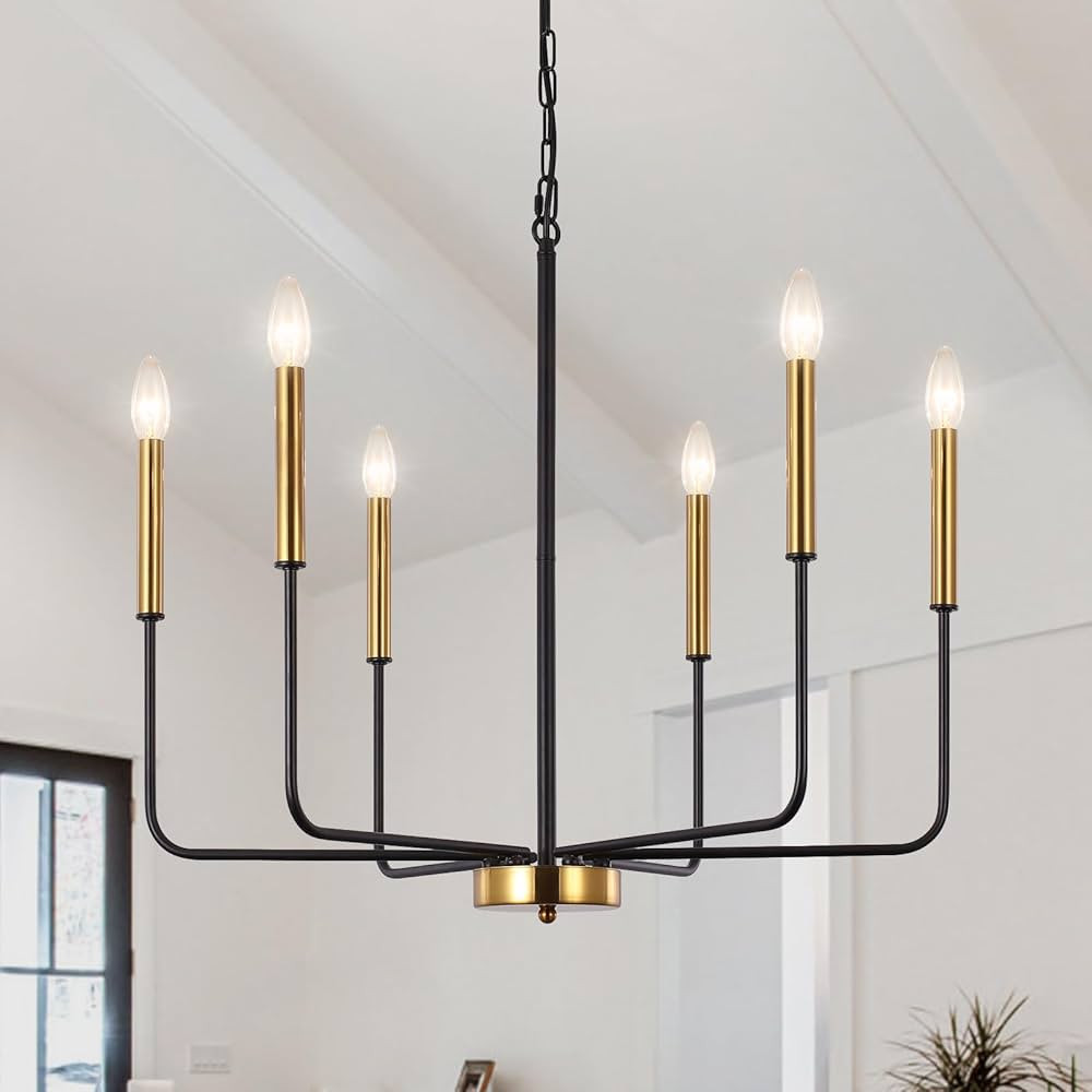 MRHYSWD Modern Farmhouse Chandelier 6 Lights Black and Gold Chandelier for Dining Room Light Fixt... | Amazon (US)