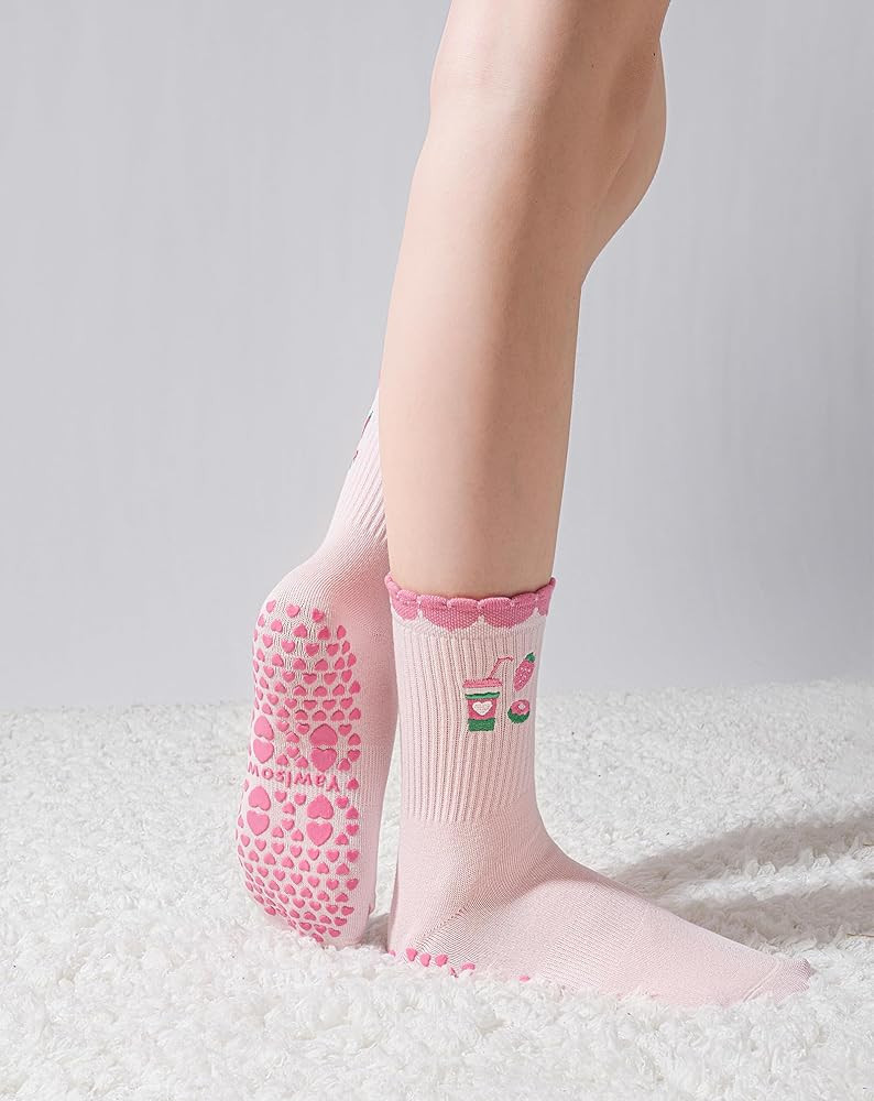 Yawlsow Pilates Grip Socks for Women Yoga Grippy Socks Cute Barre Non Skid Athletic Crew Sticky S... | Amazon (US)