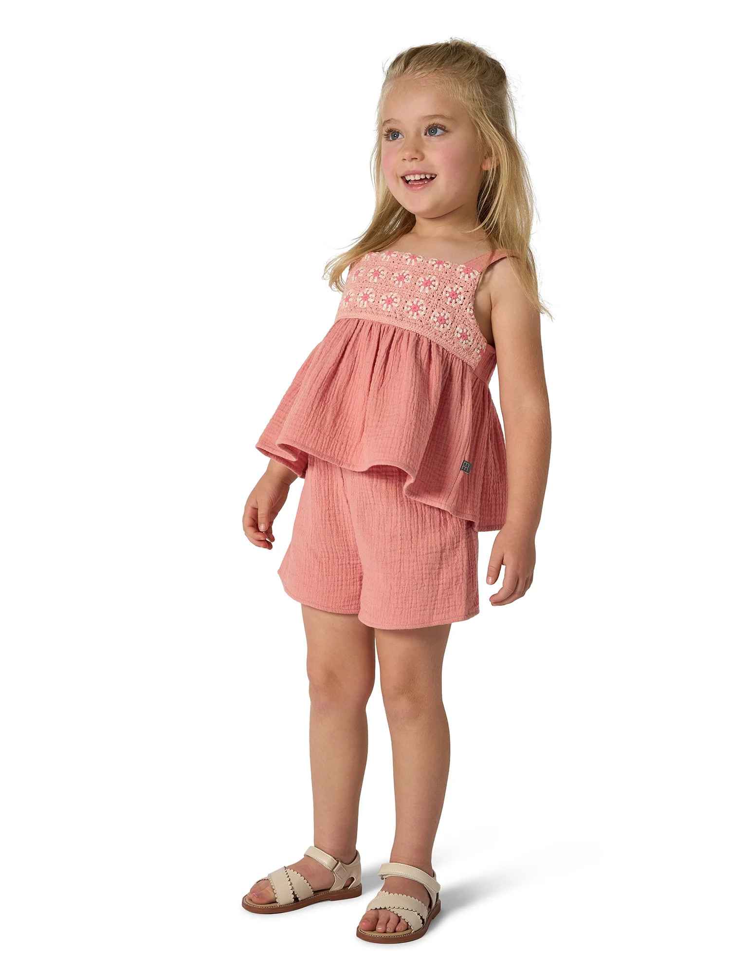 Modern Moments Toddler Girl Crochet Yoke Short Set, 2-Piece, Sizes 12M-5TMM YKESHRST ROS G4TMM YK... | Walmart (US)