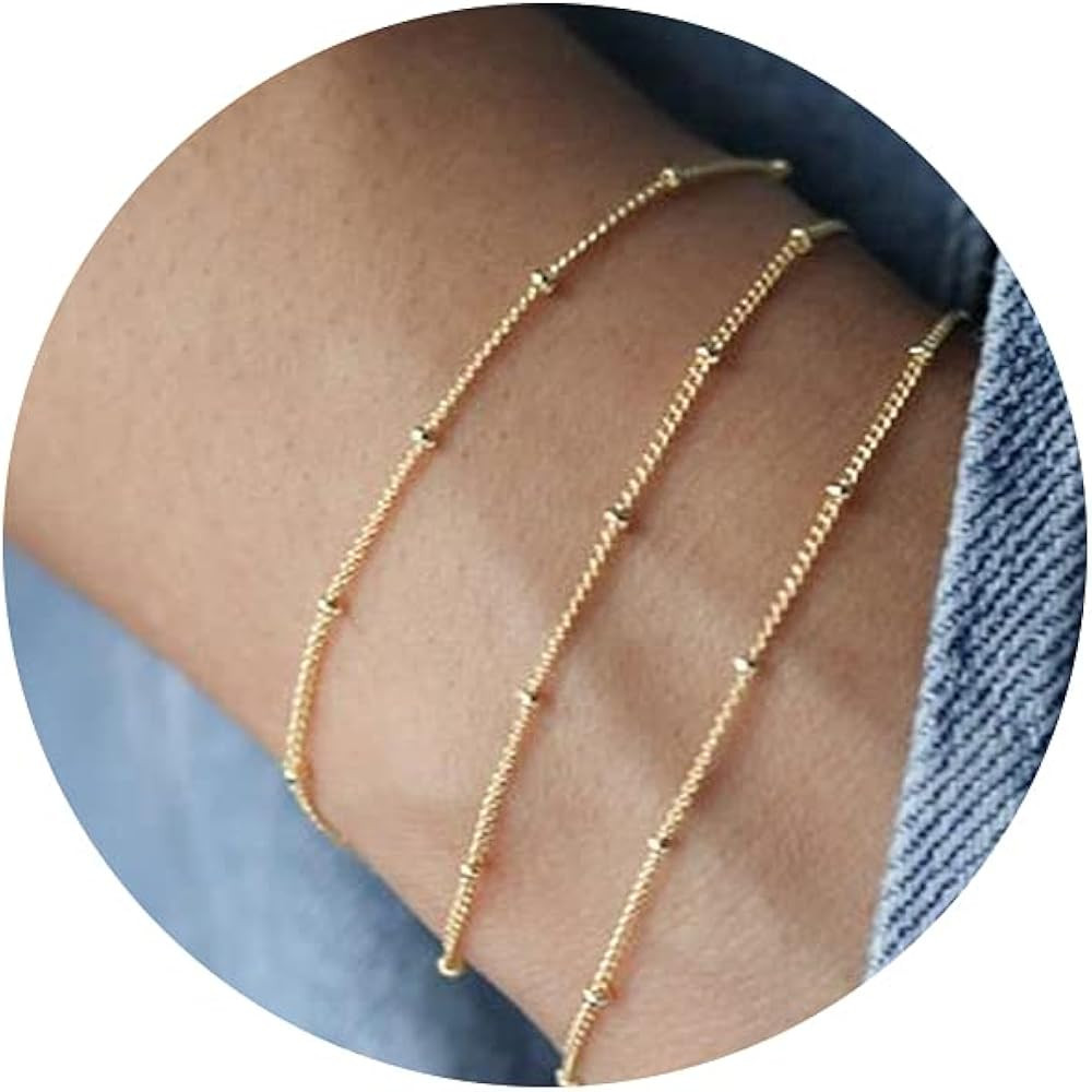 Kyerlyn 14K Gold Plated Handmade Dainty Dot Bracelet Cute Thin Everyday Bracelets for Women Men S... | Amazon (US)