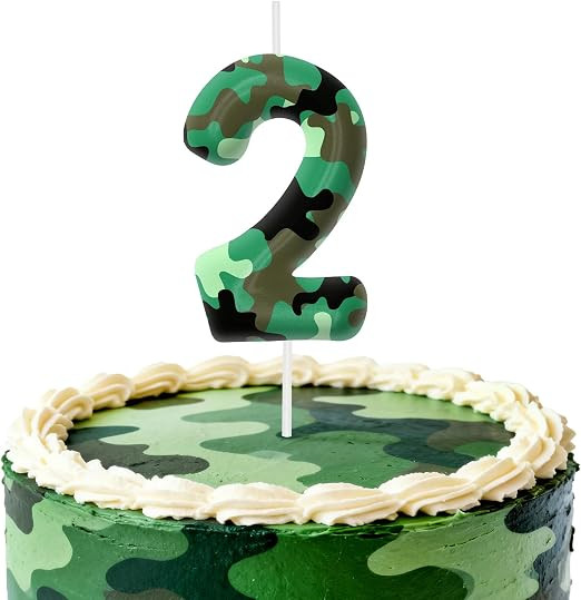 Number 2 Birthday Candles, Camo Candles Cake Topper for Birthday Decorations, Army Themed Candle ... | Amazon (US)